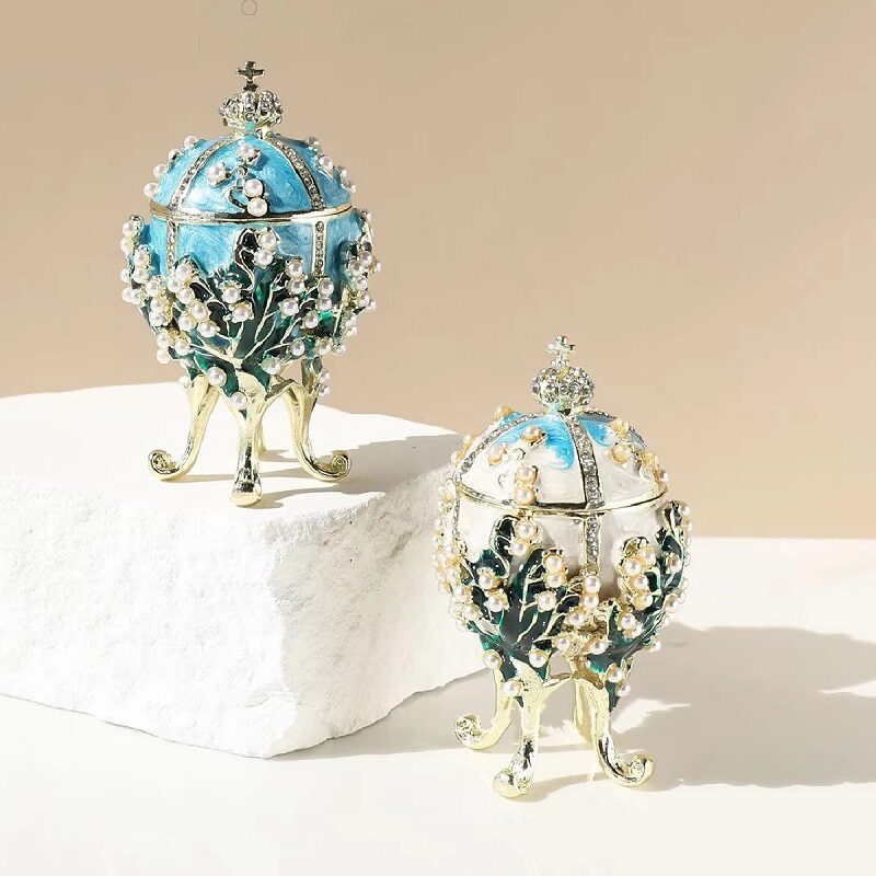 Vintage Crown Fabergé-Inspired Trinket Box – Blue