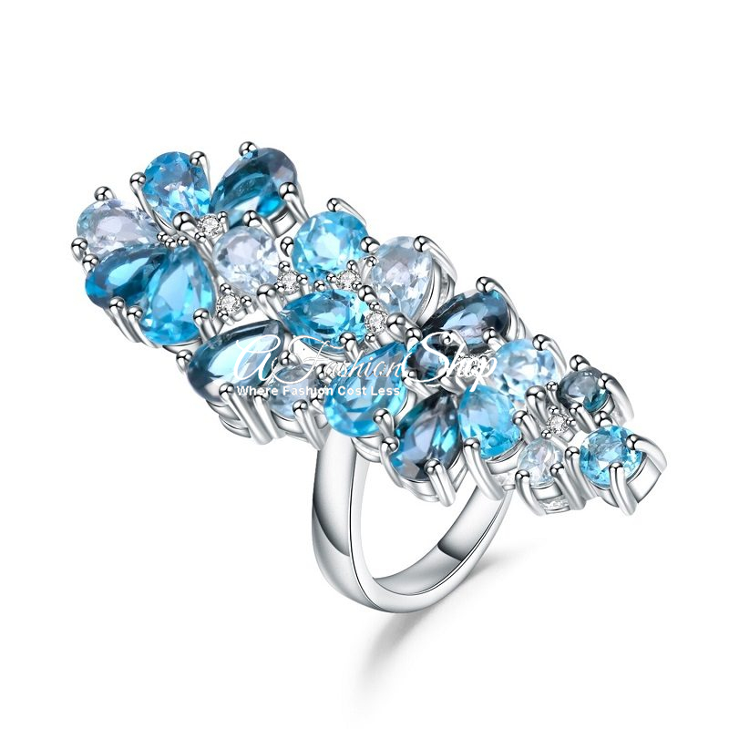 Blue Topaz Cluster Cocktail Ring Red Carpet