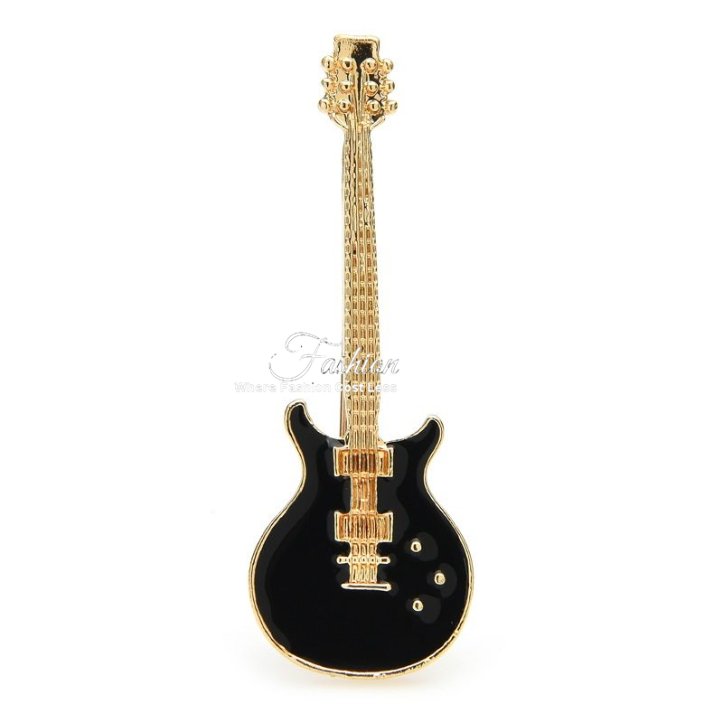 Sound of Music Black Gold Guitar Brooch