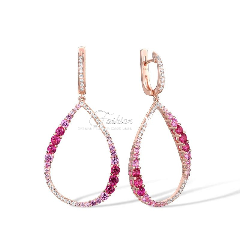 Bridal Crystal Hoop Earring Pink Sapphire