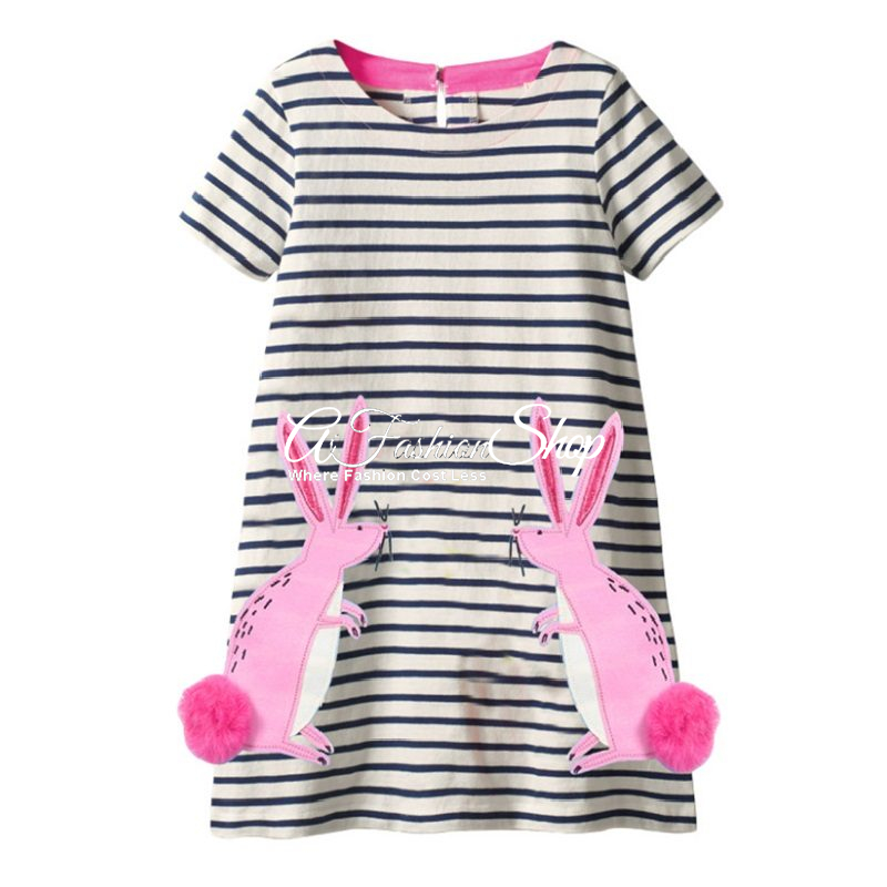 Striped Dress Rabbit Appliqué Black n White