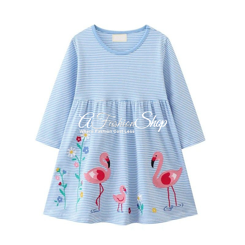 Blue White Striped Flamingo A-Line Dress