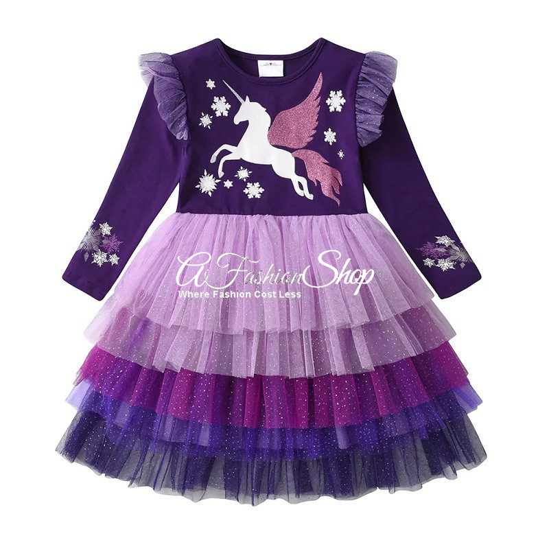 Girls’ Party Tulle Dress Unicorn Puff Sleeve