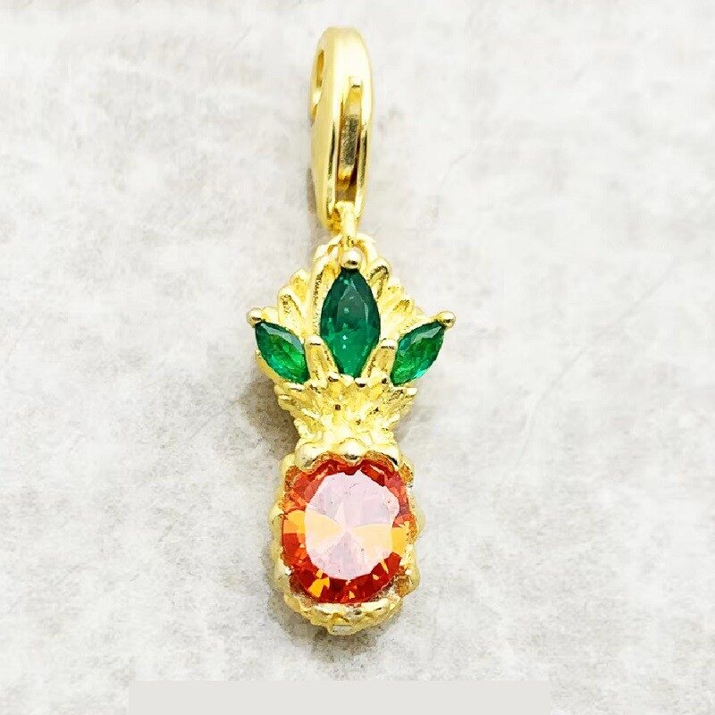 Golden Pineapple Crystal Charm Ring Clip