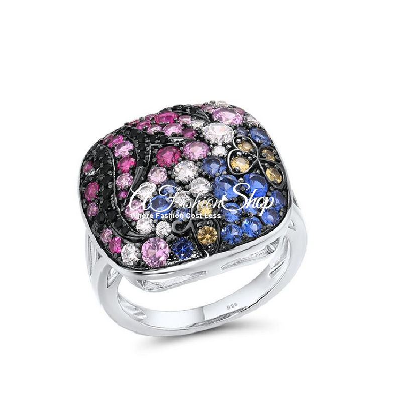 Sassy Sterling Silver CZ Pink/Green Dome Ring