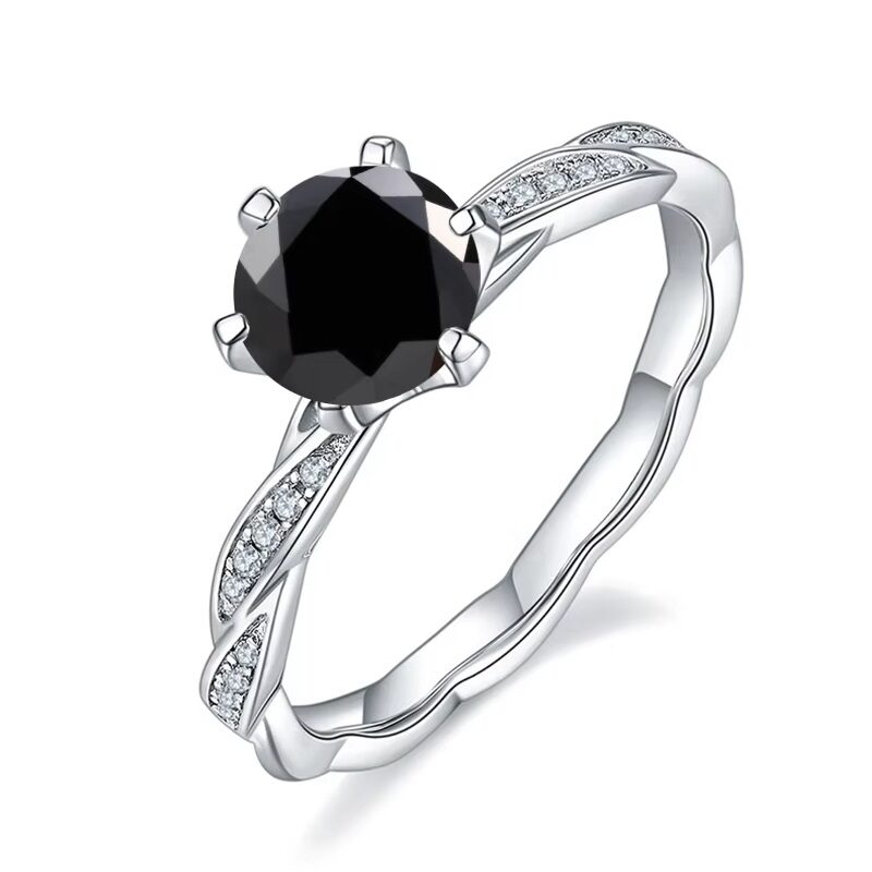 1.0Ct Black Moissanite Solitaire Wedding Ring Stone