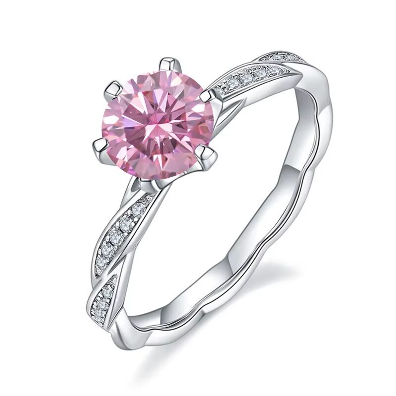 1.0Ct Pink Moissanite Solitaire Wedding Ring Stone