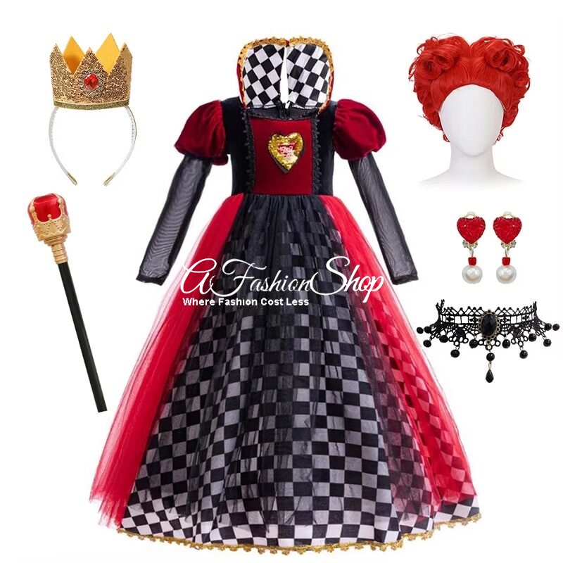 Queen of Hearts Halloween Dress And Hair Wig