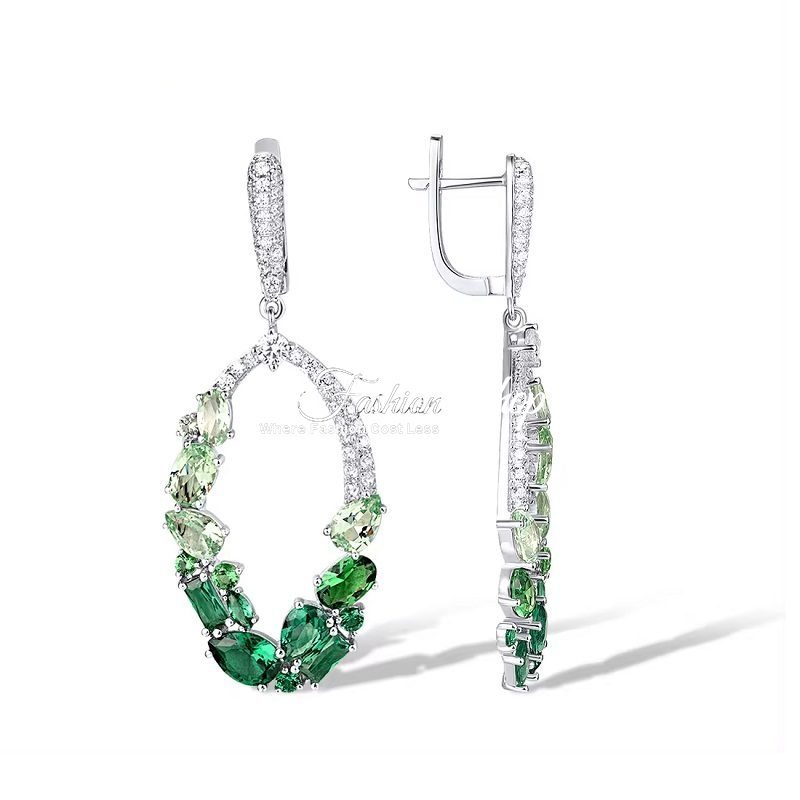 Personality Brilliant Green CZ Hoop Earrings