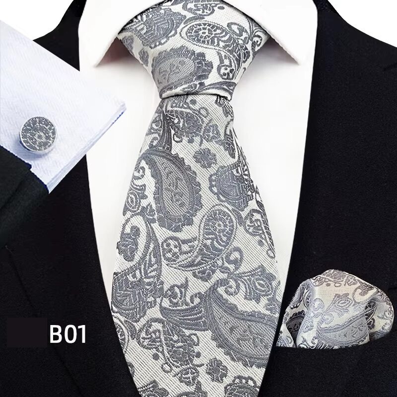 Wedding Elegance Paisley Necktie Silver Gray Set of 3