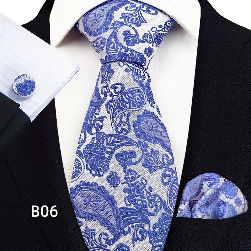 Wedding Elegance Paisley Necktie Silver Blue Set of 3