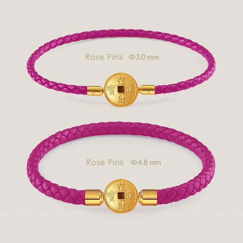 24K Gold Plated Chinese Coin Bracelet Fortune Pink