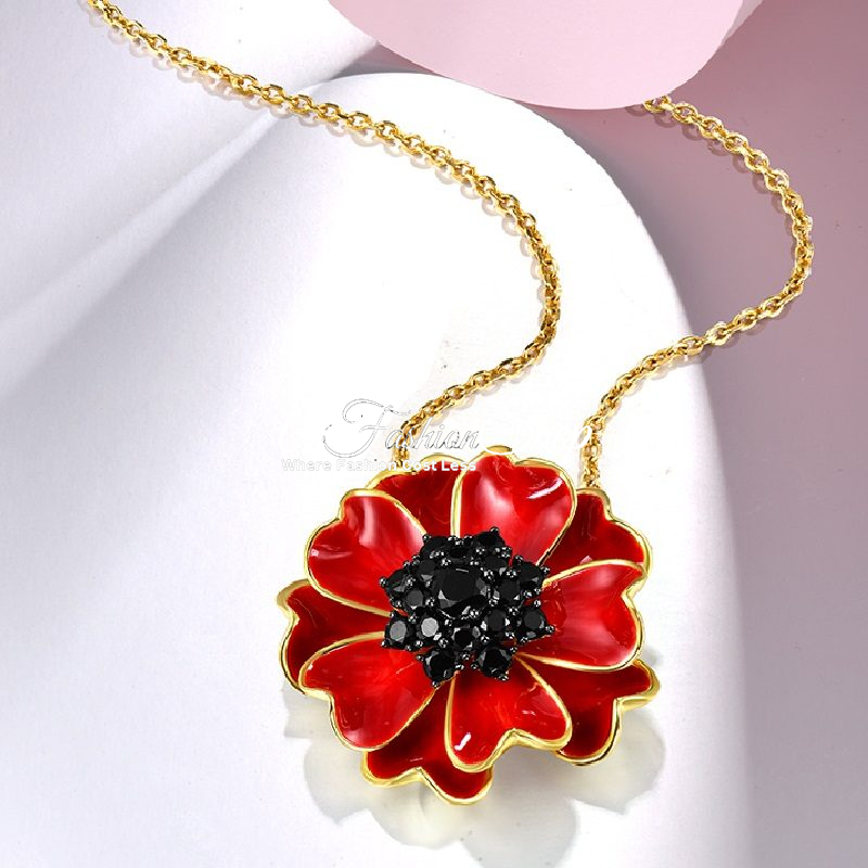 Peony Black Spinel Red Pendant ONLY
