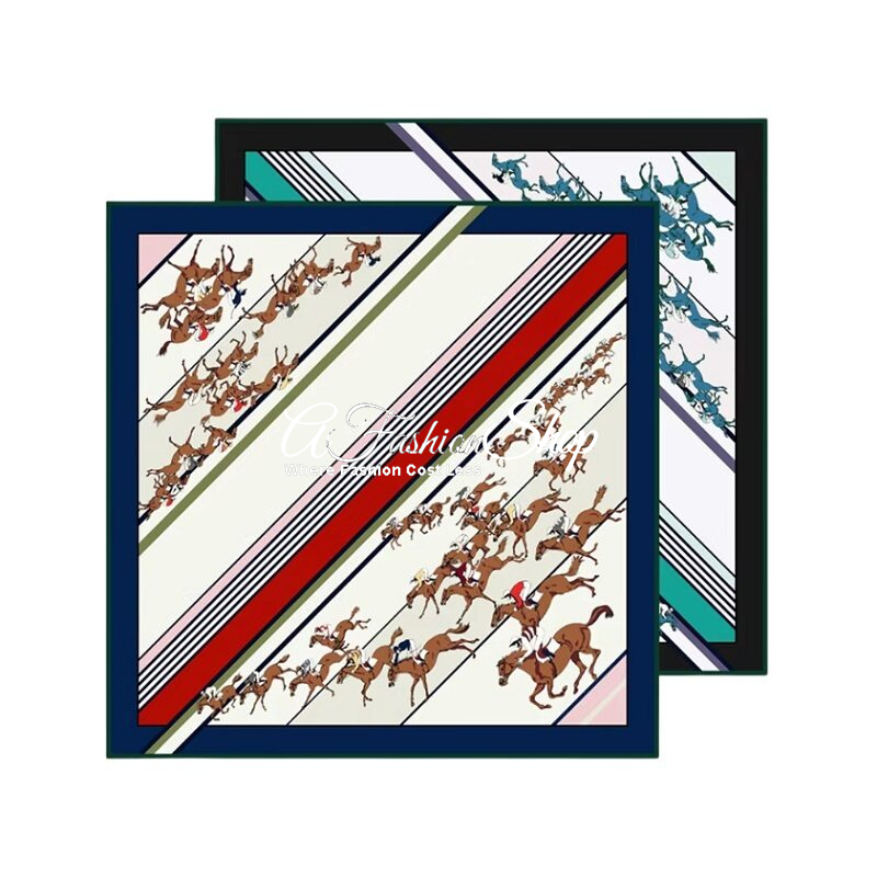 Double Print Equestrian Inspired Twill Silk – Blue