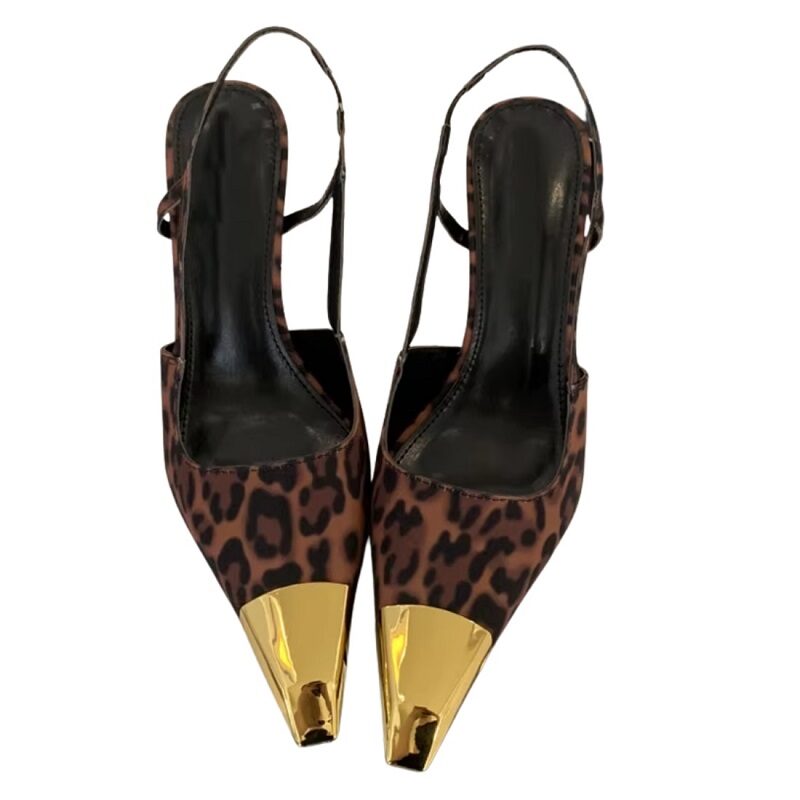 Leopard Gold-Tip Slingback Stilettos