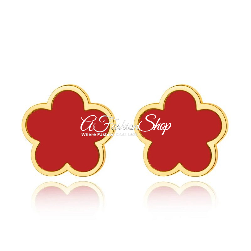 Five Petals Enamel Jewelry Gold Color Earring