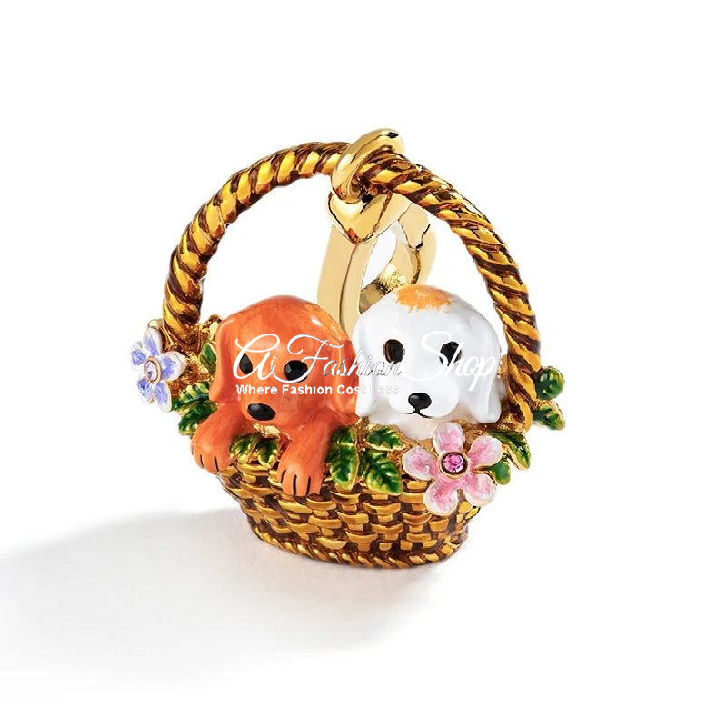 Puppies In The Basket Charm Plus FREE Necklace