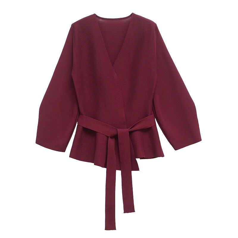 PEOPLE Belted V-Neck Cardigan