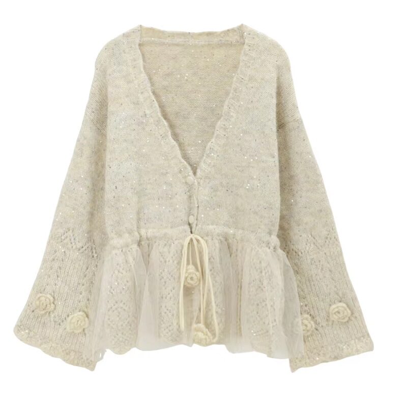 Apricot Sheer Open-Knit Mesh Cardigan