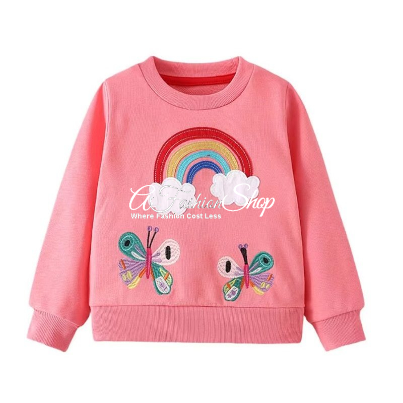 Rainbow Butterfly Embroidered Crewneck Sweater