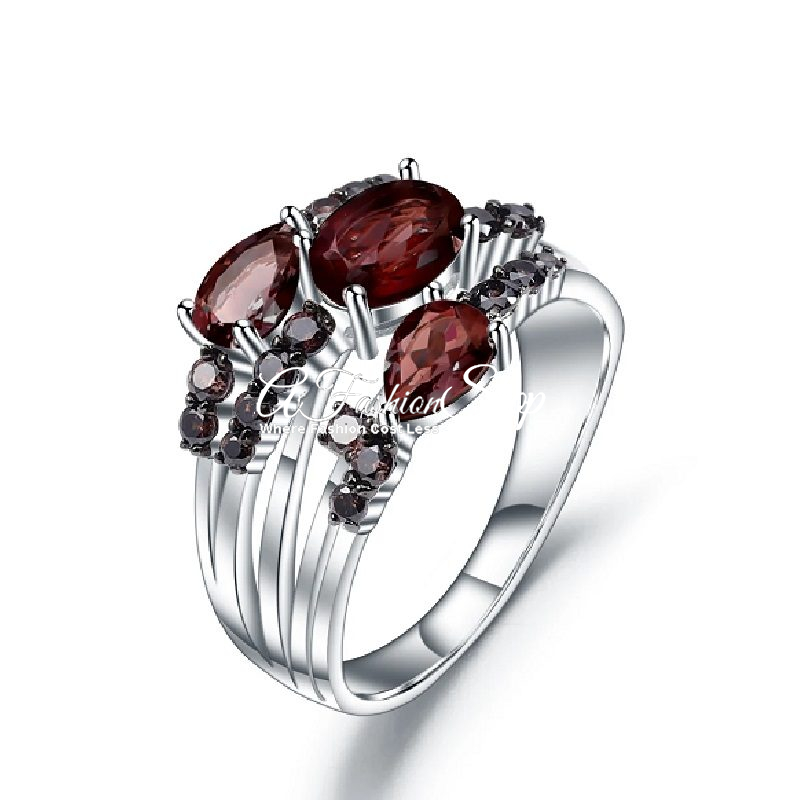 Kaleidoscope Natural Gemstone Silver Ring- Garnet
