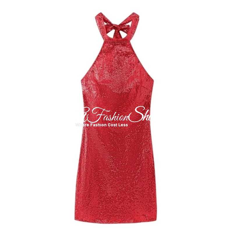 Open Back Halter Red Dress