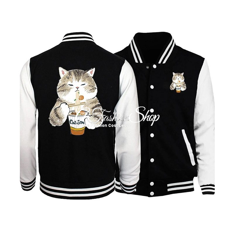 Gebu Kitty Square Black And White Varsity Jacket