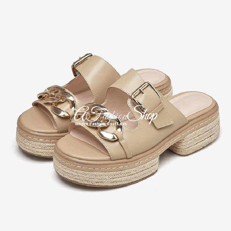 Kano Leather Wedge Flatform Sandal Khaki