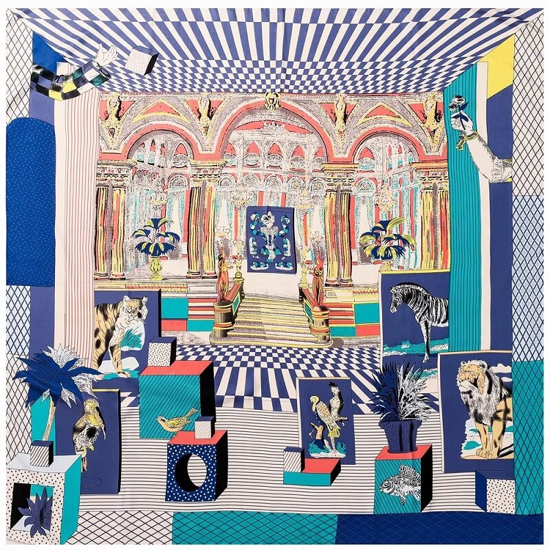 Palace Gallery Oversized Silk Scarf – Blue