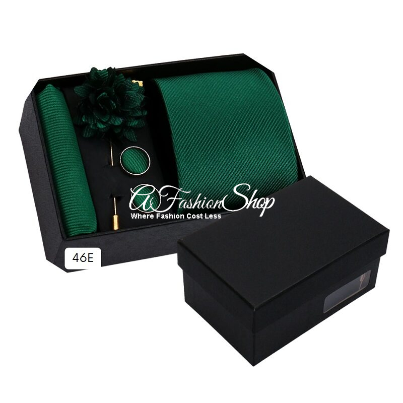 Men Necktie Handkerchief Solid Color Green
