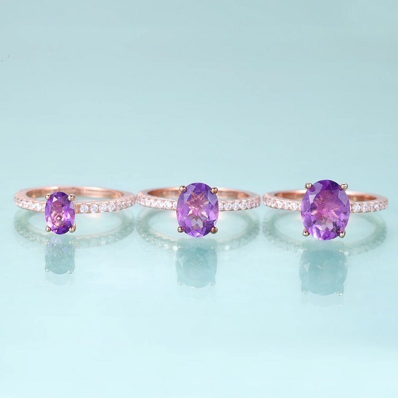 February Muse Natural Amethyst Solitaire Ring Rose Gold