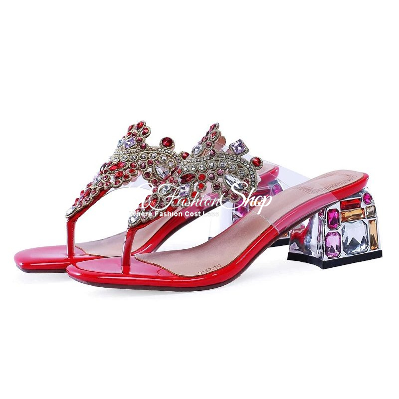 Riche Crystal Embellished T-Strap Red Sandal