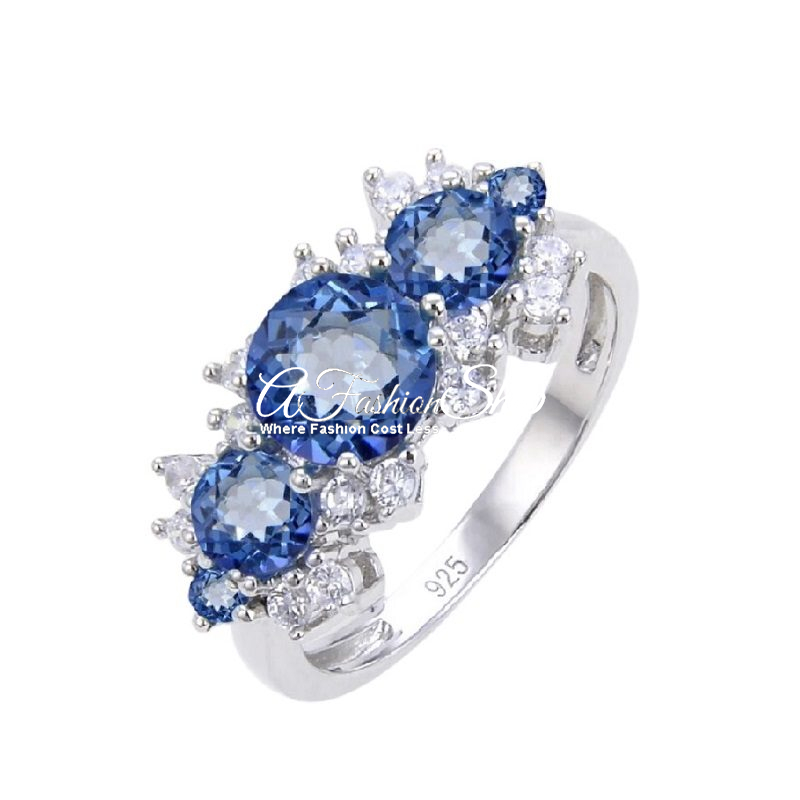 Three Stone Wedding Ring Mystic Quartz Gemstone