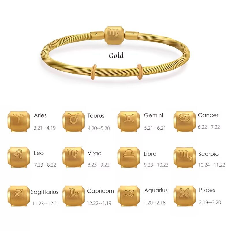 316L Stainless Steel Zodiac Rope Gold Bracelet