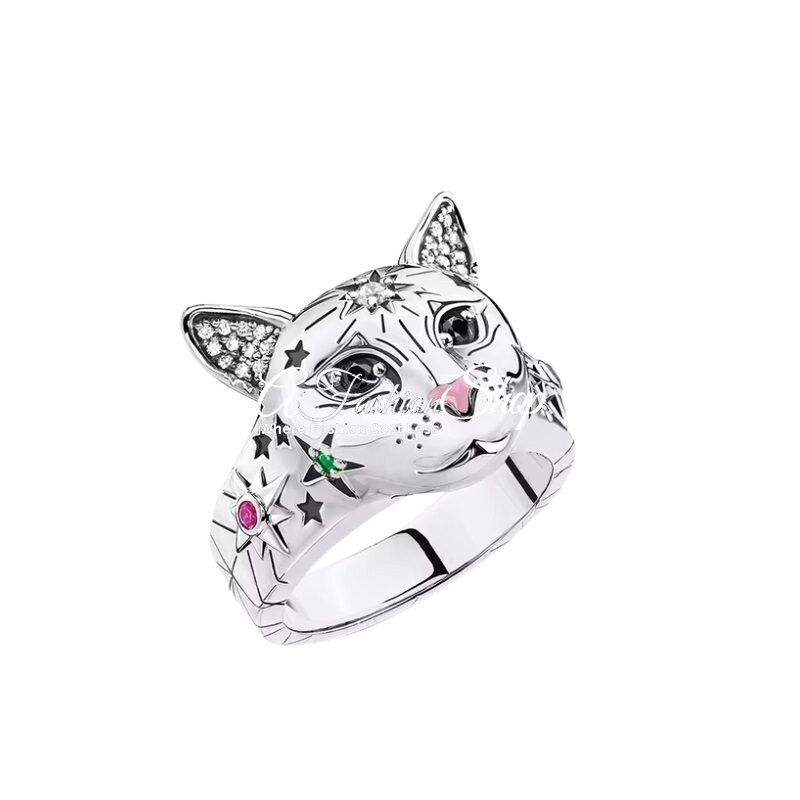 Celestial Cat Silver Ring Charm