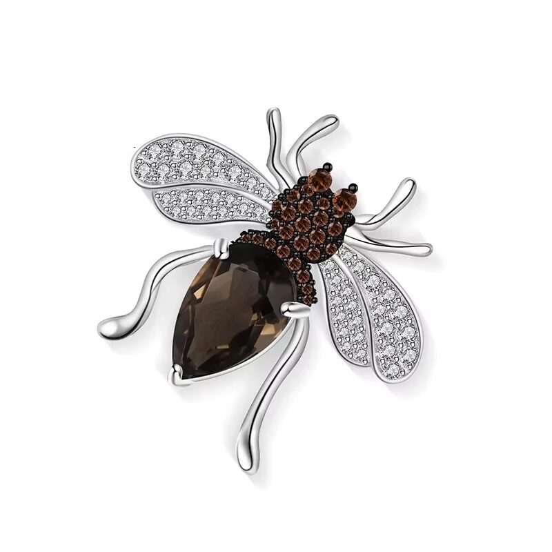 2.89ct Smoky Quartz 925 Silver Bee Brooch