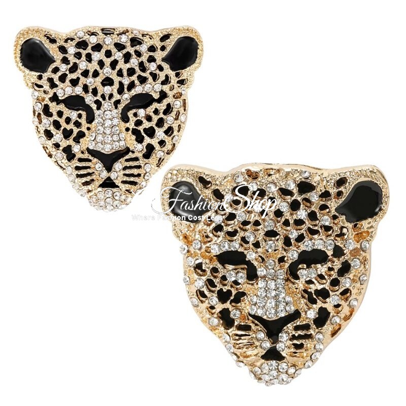 Leopard Brooch Gold Crystal 2 Sizes