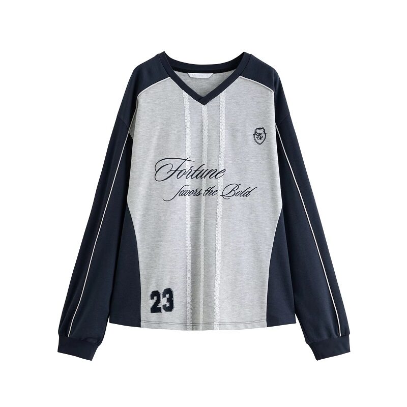 Sporty Sweatshirt Loose Top Grey Contrast
