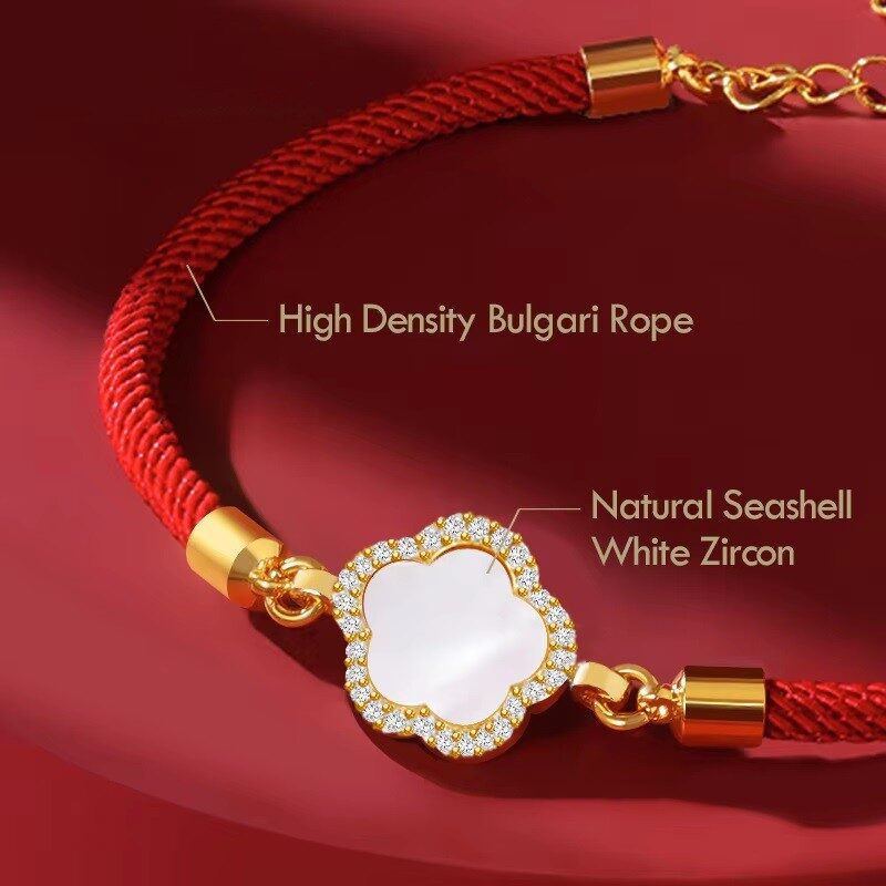 Natural Seashell 4Leaf Clover Bulgari Rope Red Bracelet