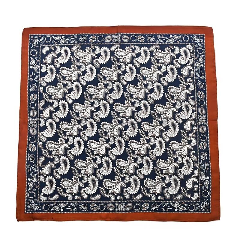 Signature Satin Silk Paisley Blue Scarf