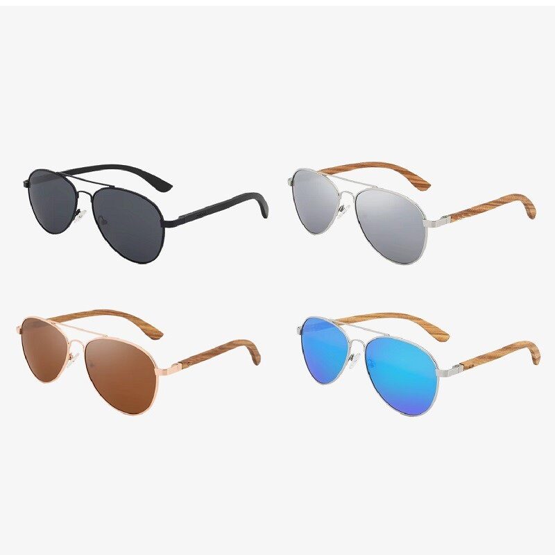 Sky Captain Aviator Sunglasses With Wood-Texture Temples