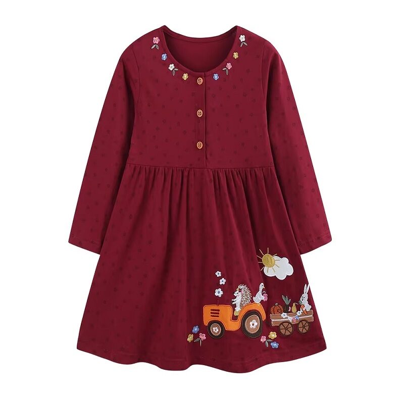 Holiday Parties Girls’ Red Burgundy Maxi Dress Floral Neckline