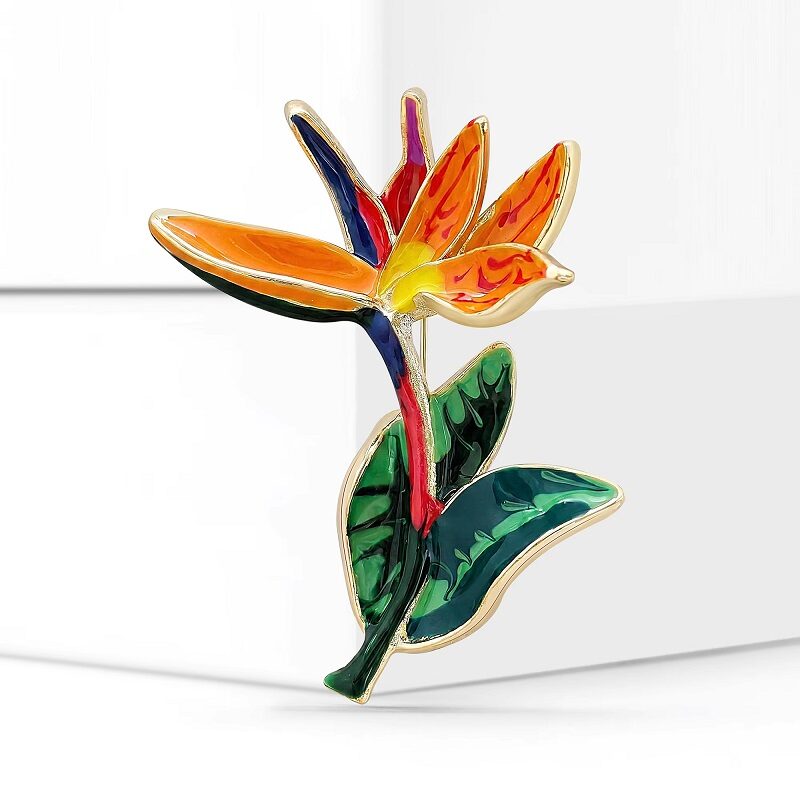Blooming Florals: Bird of Paradise Hand-Painted Enamel Brooch