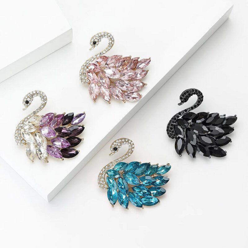 Imperial Majesty Crystal Marquise Feathered Swan Statement Brooch